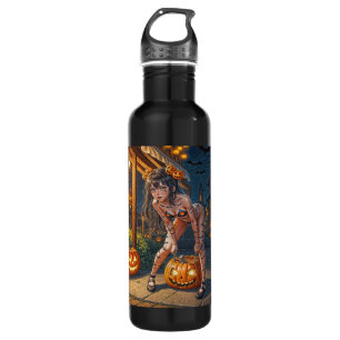 Bouteille D'eau Halloween Monster Jack-o-Lantern & Bat Vixen Girl
