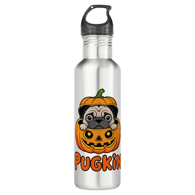 Bouteille D'eau Halloween Pugkin, chien Citrouille Carlin (Devant)