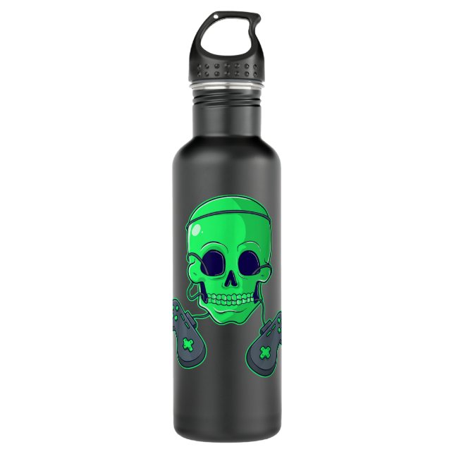Bouteille D'eau Halloween Skeleton Skull Crossbones Video Gamer Bo (Devant)