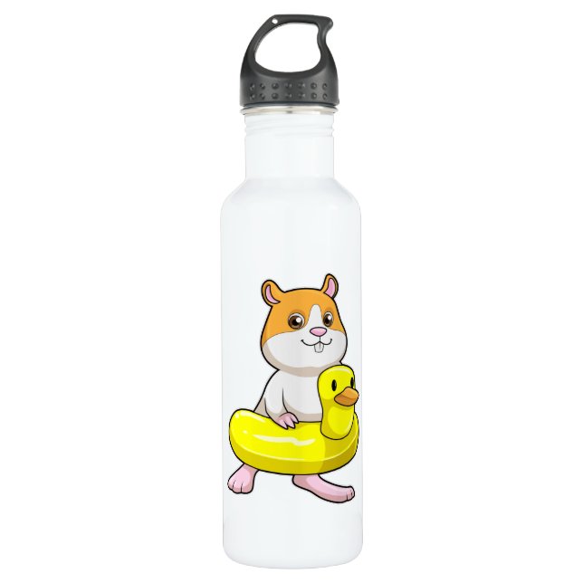 Bouteille D'eau Hamster à la plage avec canard comme anneau de nag (Devant)
