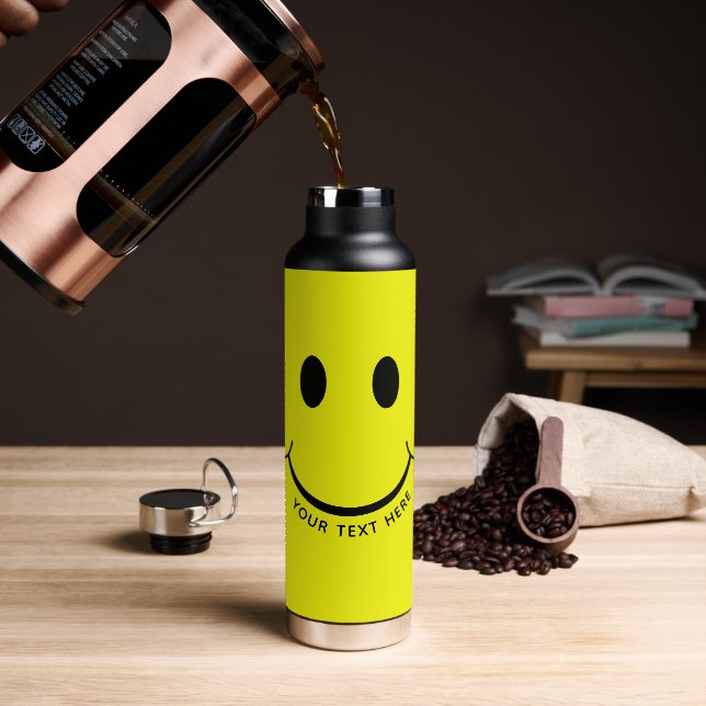 Bouteille D'eau Happy Face Graphic Personnaliser Jaune (Gym)