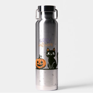 Bouteille D'eau Happy Halloween chat et citrouille