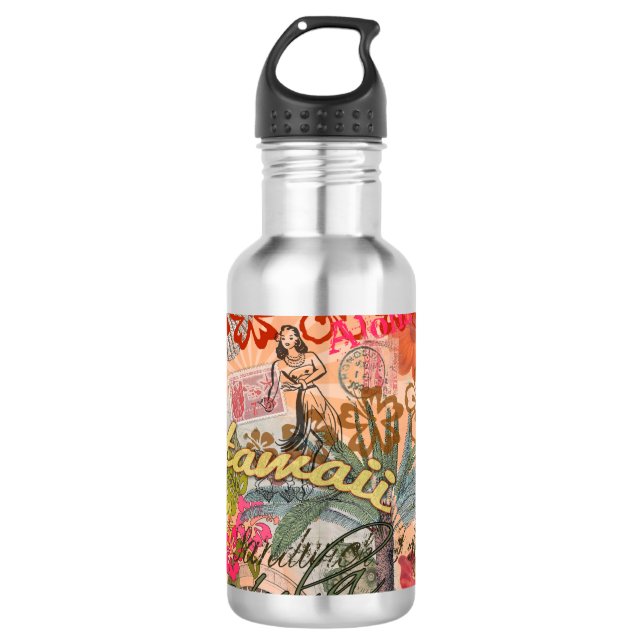 Bouteille D'eau Hawaii Hula Fleur Voyage Vintage (Devant)