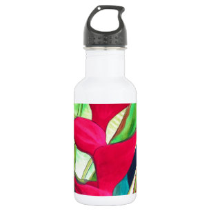 Bouteille D'eau Heliconia Lobster Claw fleur d'aquarelle tropicale
