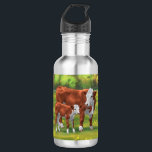 Bouteille D'eau Hereford Cow & Cute Calf dans les pâturages d'été<br><div class="desc">Hereford Cow & Cute Calf dans les pâturages d'été</div>