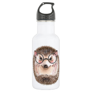 Bouteille D'eau Hérisson d'aquarelle mignon dans les lunettes