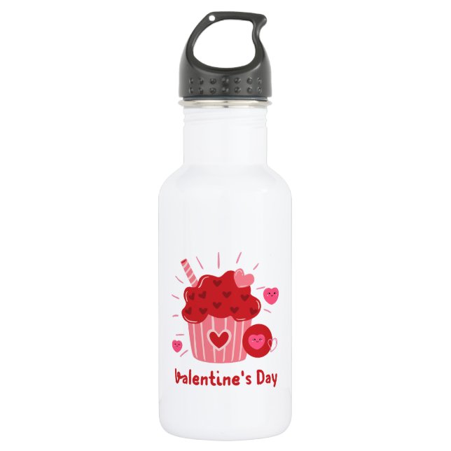 Bouteille D'eau Heureuse Sainte-Valentin - Coeurs rouges Images mi (Devant)