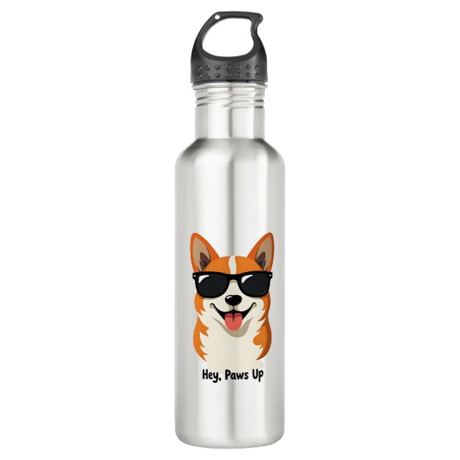 Bouteille D'eau Hey Vintage, Patte en l'air Corgi avec Lunettes de (Devant)