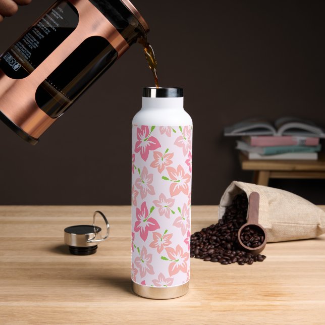 Bouteille D'eau Hibiscus Rose, Fleurs Roses, Motif De Fleurs (Gym)