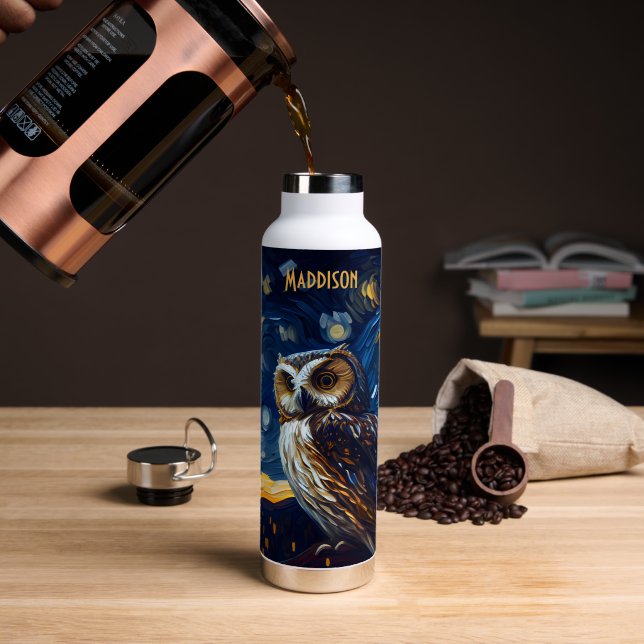 Bouteille D'eau Hibou Nuit Étoilée (Café (pivoté))