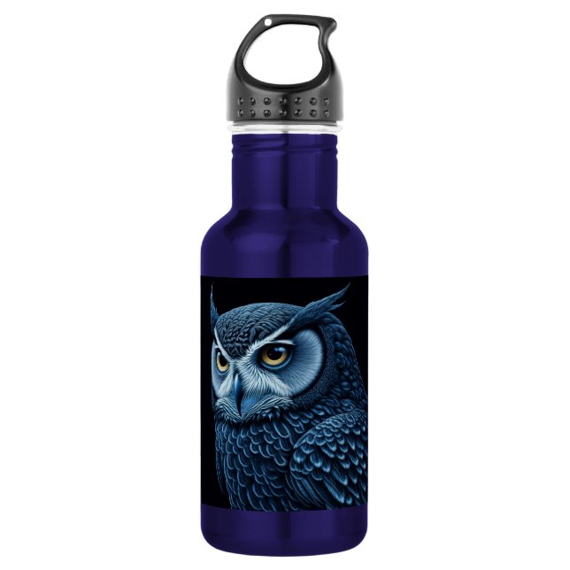 Bouteille D'eau Hibou Sérieux Bleu et Noir  (Devant)