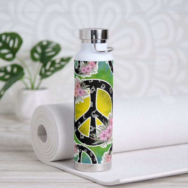 Bouteille D'eau Hippie Peace Tie Dye Fleurs Tumbler Bottle (Yoga)