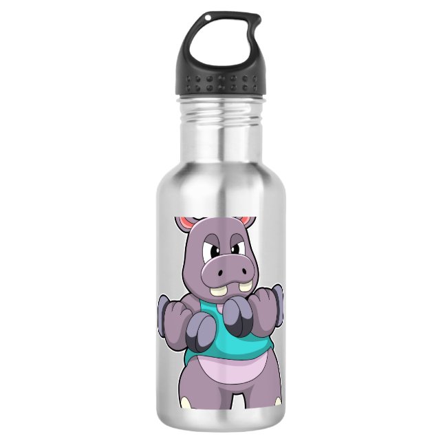 Bouteille D'eau Hippo à Bodybuilding avec Dumbbells (Devant)