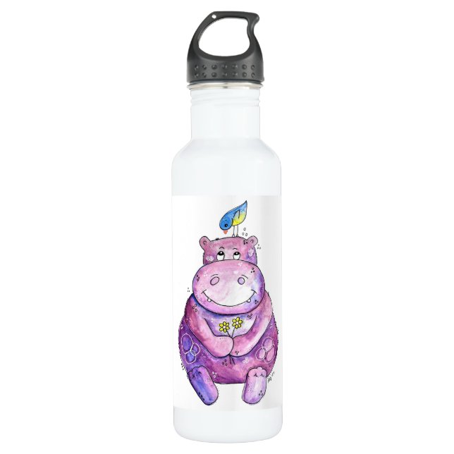 Bouteille D'eau Hippo mignon violet blanc (Devant)