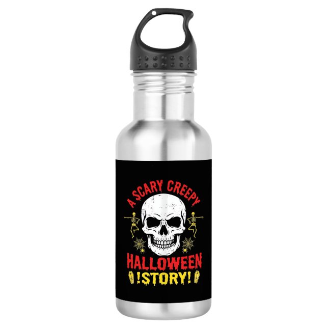 Bouteille D'eau Histoire de crâne de Halloween effrayant et flippa (Devant)