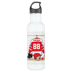 Bouteille D'eau Hockey sur glace rouge et blanc personnalisé