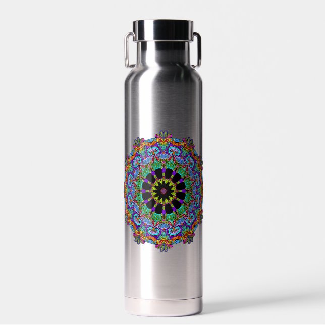 Bouteille D'eau Horloge Mandala Peinte à la Main 24 (Avant)