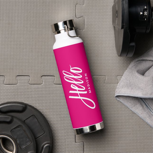 Bouteille D'eau Hot Rose Hello Modern Simple Script avec votre nom (Couvercle)