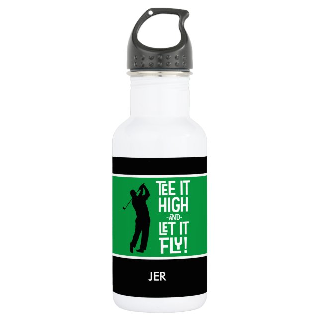 Bouteille D'eau Humour sportif Golf Slogan Hommes Noir Vert 532 ml (Devant)
