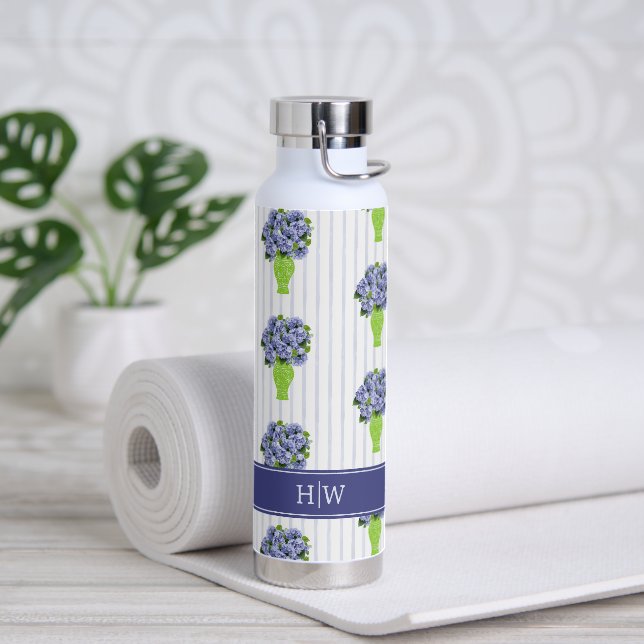 Bouteille D'eau Hydrangea Bleu Vase Floral Monogramme (Yoga)