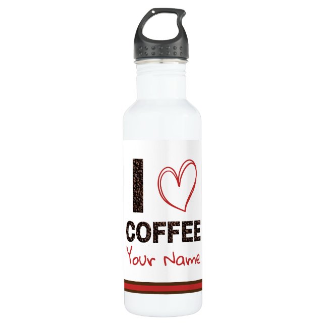Bouteille D'eau I Love Coffee Bean Heart Brown Rouge moderne Custo (Devant)