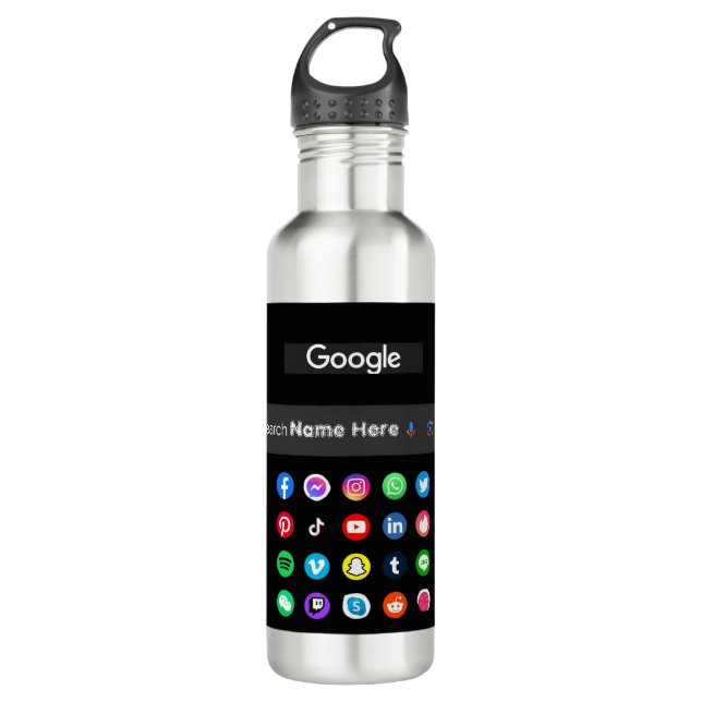 Bouteille D'eau Icônes de médias sociaux tendance Google barre de  (Devant)