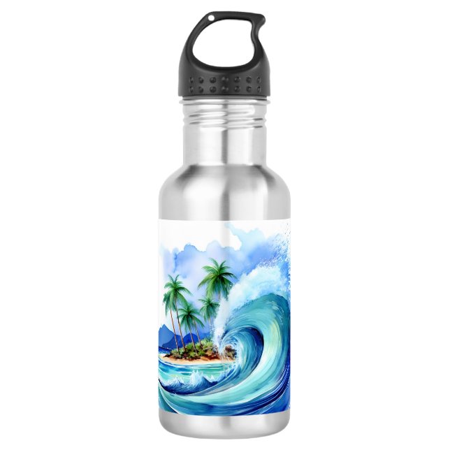 Bouteille D'eau Île Kai Aloha Vague d'aquarelle (Devant)