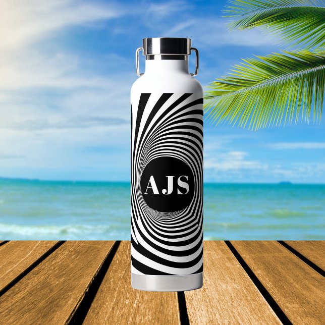 Bouteille D'eau Illusion d'optique Vortex Monogramme Noir & Blanc (Créateur téléchargé)
