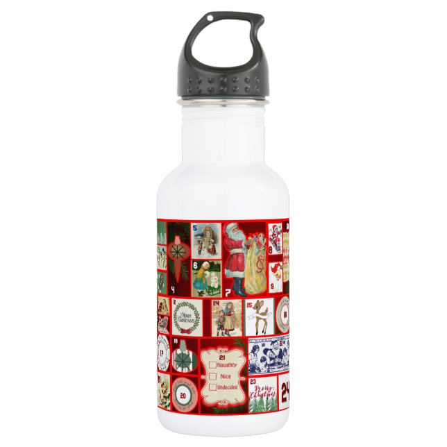 Bouteille D'eau Illustration Carrée de l'Avent de Noël (Devant)