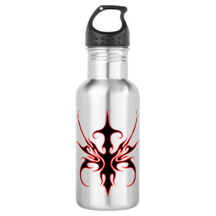 Bouteille D'eau Illustration d'art tribal noir et rouge féroce à l