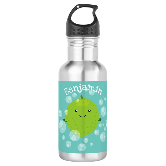 Bouteille D'eau Illustration de bulles de chaux vert mou (Devant)