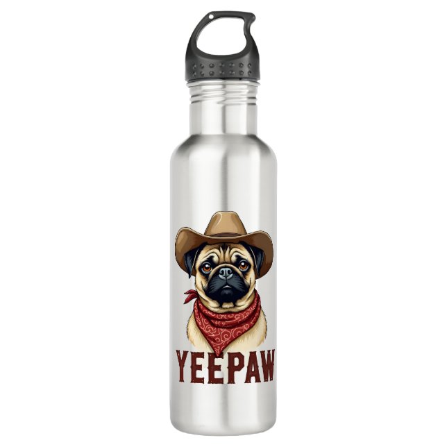 Bouteille D'eau Illustration de chien western YeePaw Pug cowboy vi (Devant)