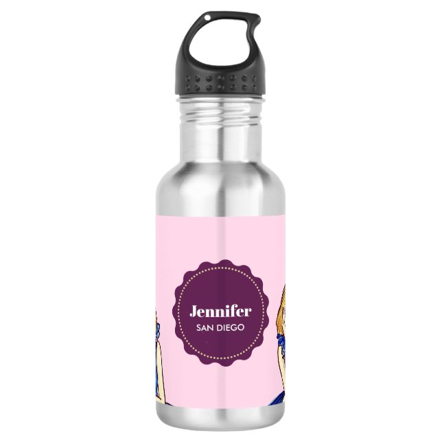 Bouteille D'eau Illustration de mode de robe de cocktail bleu roya (Devant)