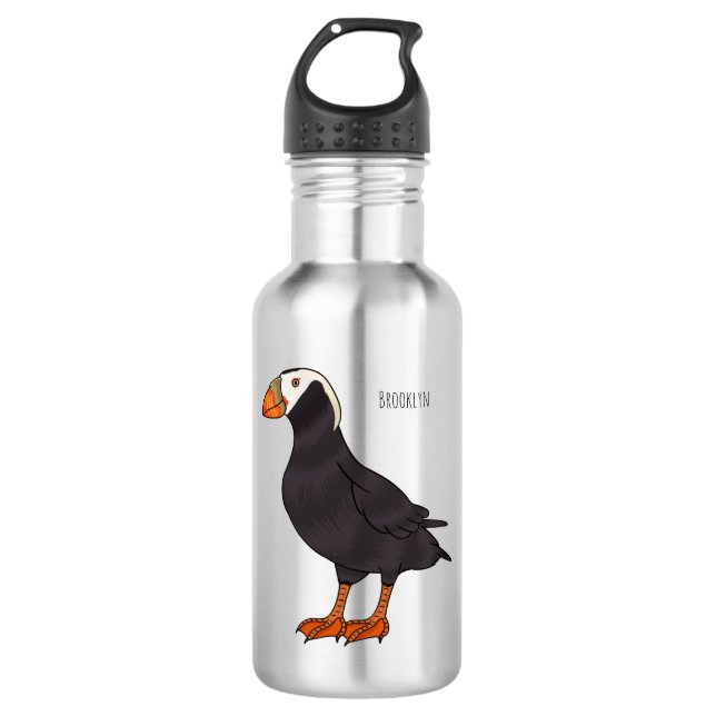 Bouteille D'eau Illustration d'oiseau bouffon touffu (Devant)
