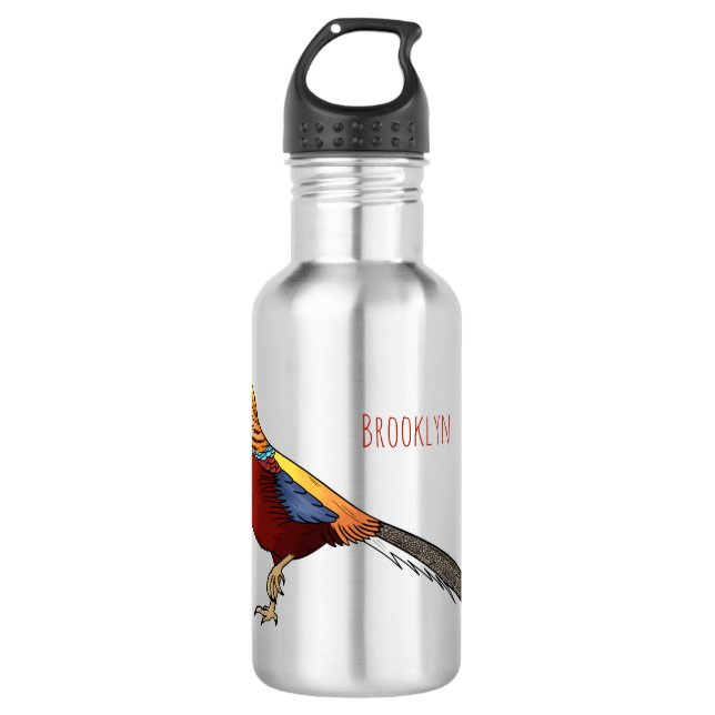 Bouteille D'eau Illustration d'oiseau de faisan doré (Devant)