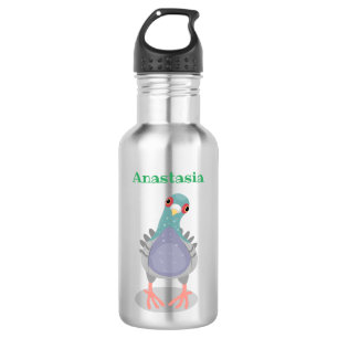 Bouteille D'eau Illustration drôle de pigeon curieux
