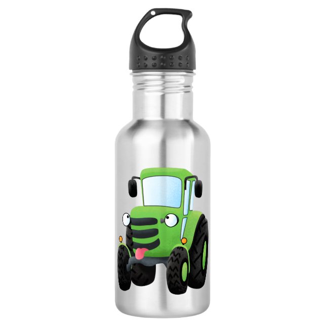 Bouteille D'eau Illustration du joli joyeux tracteur agricole vert (Devant)