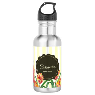 Bouteille D'eau Illustration florale de tulipe perroquet jaune à l