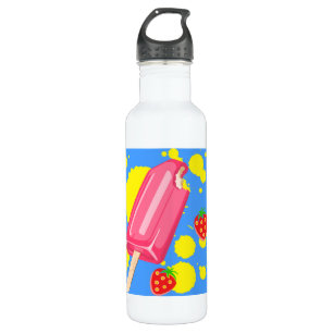 Bouteille D'eau Illustration Fun Pink Popsicle and Strawberries