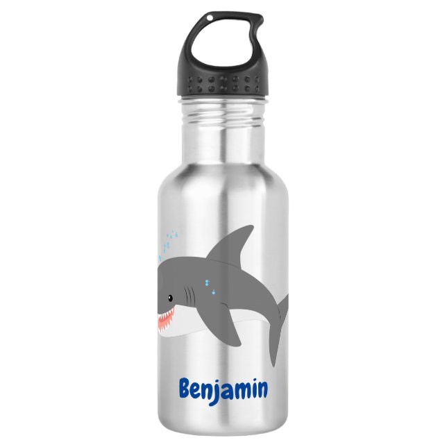 Bouteille D'eau Illustration joyeuse du grand requin blanc (Devant)