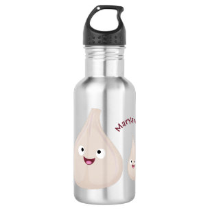 Bouteille D'eau Illustration végétale de caricature à l'ail mignon