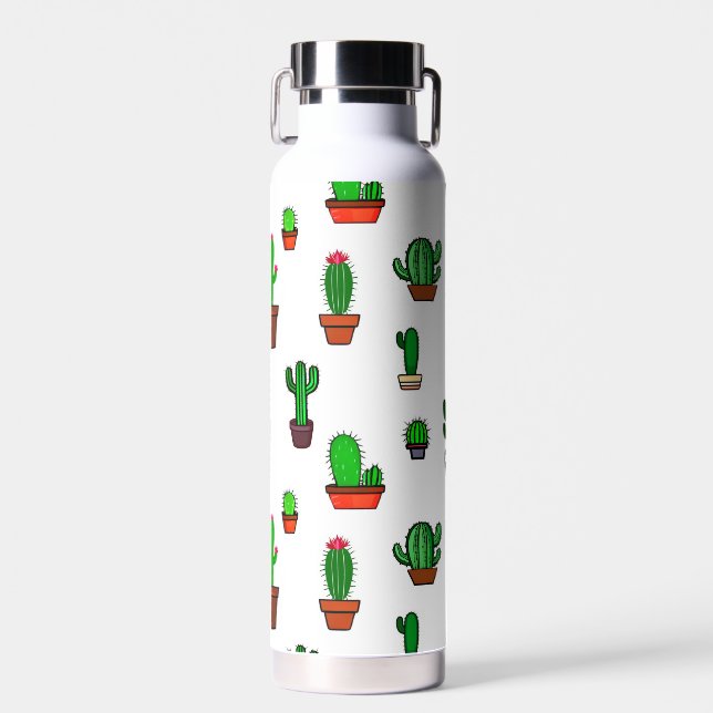 Bouteille D'eau Illustrations de cactus mignons sur fond blanc (Avant)