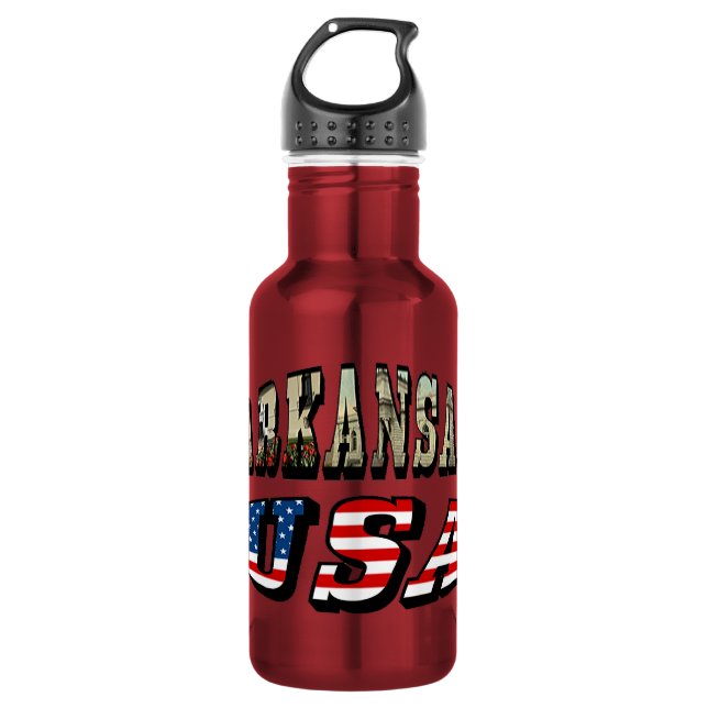 Bouteille D'eau Image de l'Arkansas et texte du drapeau américain (Devant)