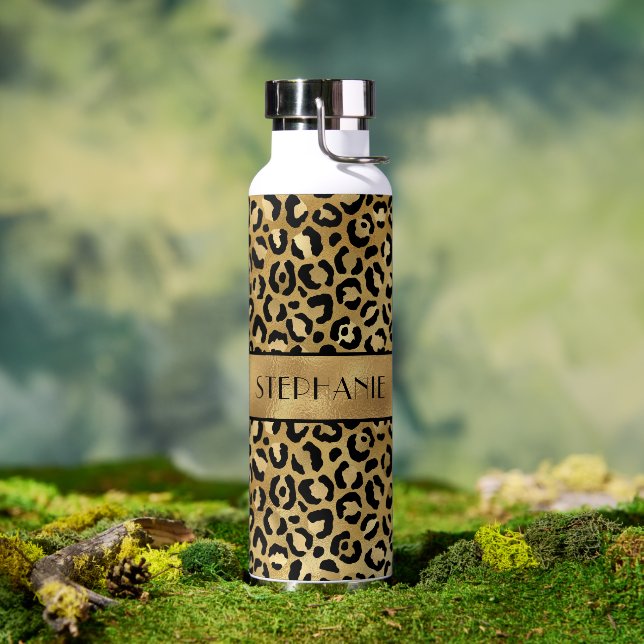 Bouteille D'eau Imprimé guépard or chic personnalisé (Extérieur)