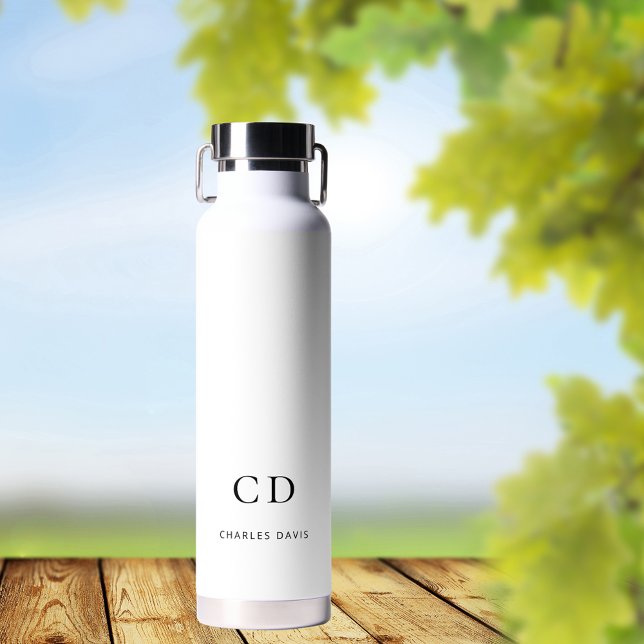 Bouteille D'eau Initiales de monogramme noir blanc nom simple (Créateur téléchargé)