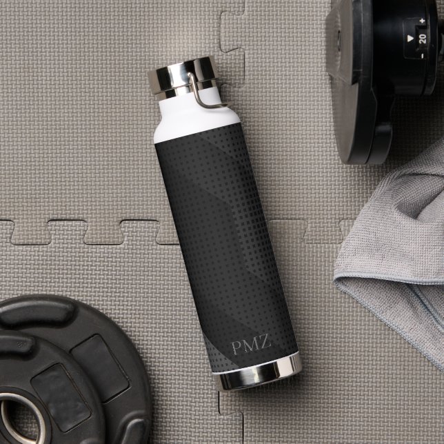 Bouteille D'eau Initiales géométriques noires élégantes pour le sp (Salle de sport (pivotée))