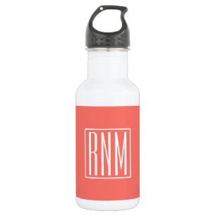 Bouteille D'eau Initiales Monogramme Blanc Sur Corail