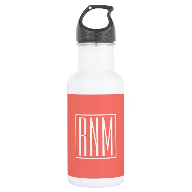 Bouteille D'eau Initiales Monogramme | Blanc Sur Corail (Devant)