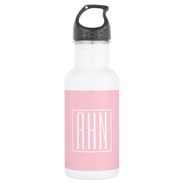 Bouteille D'eau Initiales Monogramme | Blanc Sur Rose Clair (Devant)