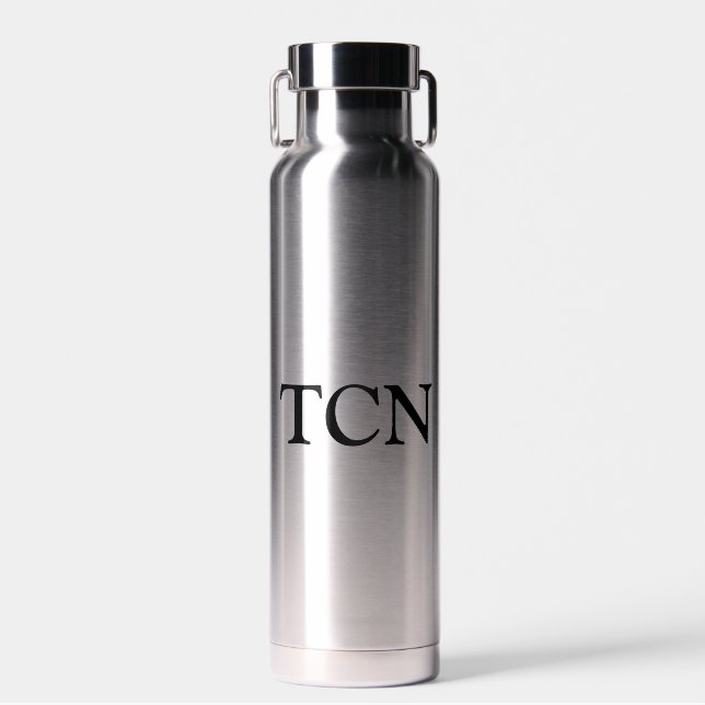 Bouteille D'eau Initiales Monogramme Noir Argent Blanc Cadeau pour (Avant)